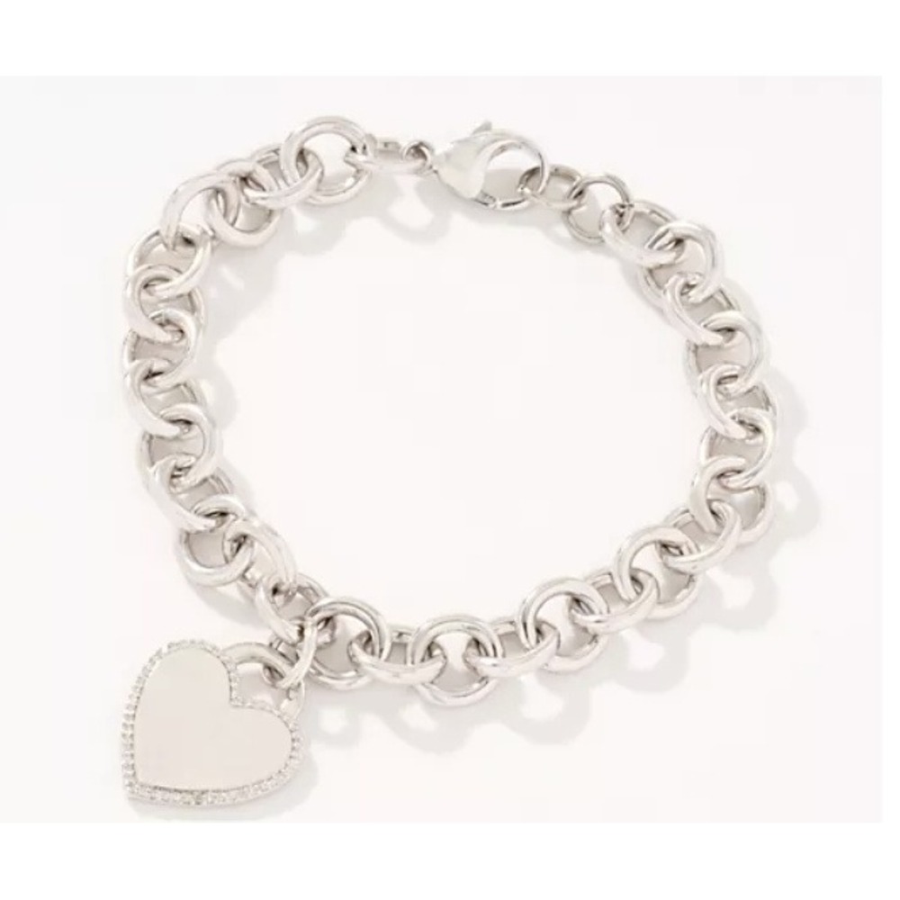 Affinity Diamonds Sterling Silver 0.15ctw Heart Charm Bracelet 7.5 Inch NIB